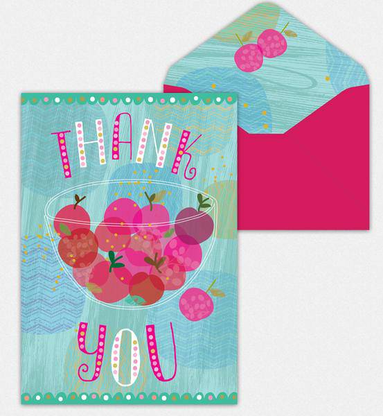 Pictura thank you note cards featuring a bowl of cherries design, perfect for expressing gratitude with elegant stationery.